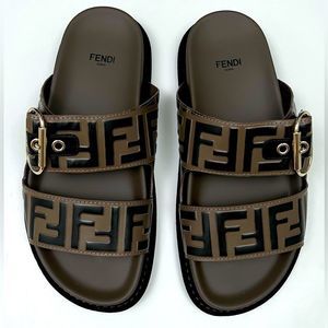 FENDI Leather FF Slide Sandals